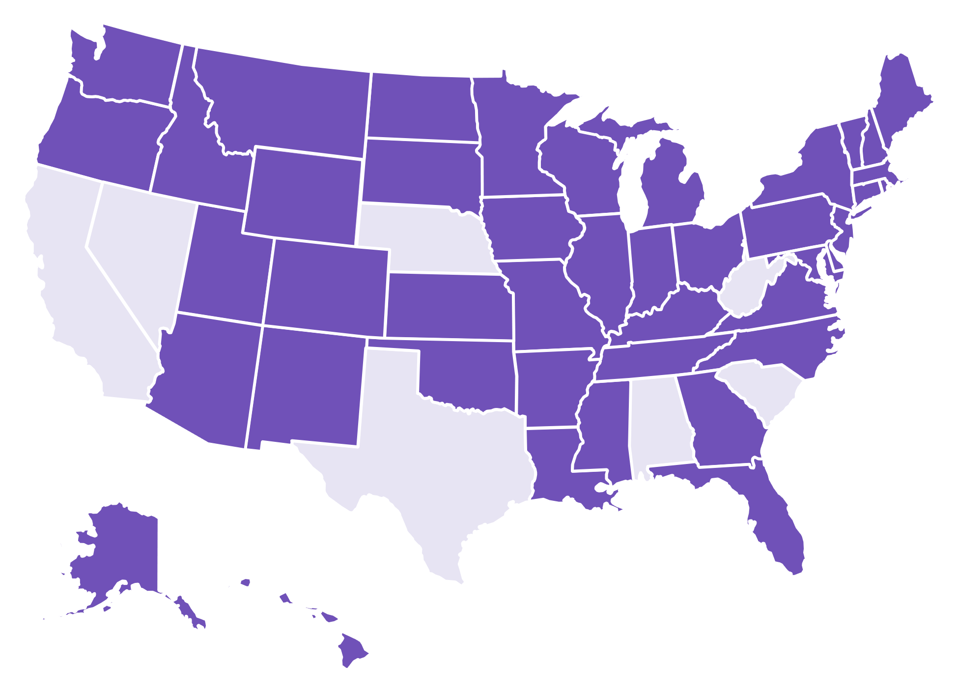 Map of U.S. states we ship to
