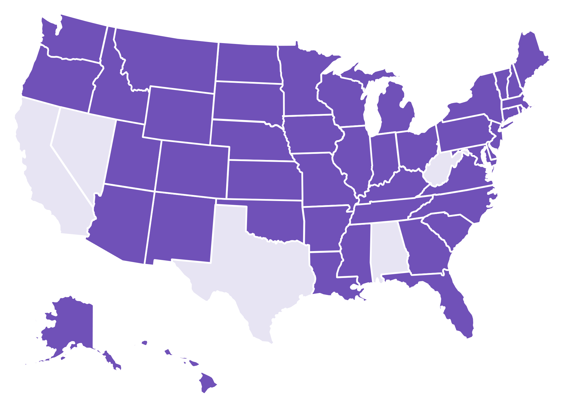 Map of U.S. states we ship to